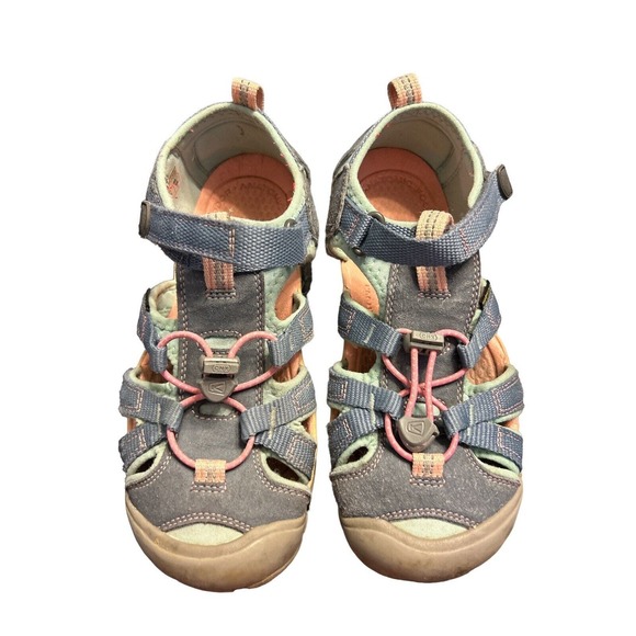 KEEN Seacamp II CNX Hiking Water Sandals-Flint Stone/Ocean Wave-Blue-Pink-Girl 4 - Picture 3 of 6